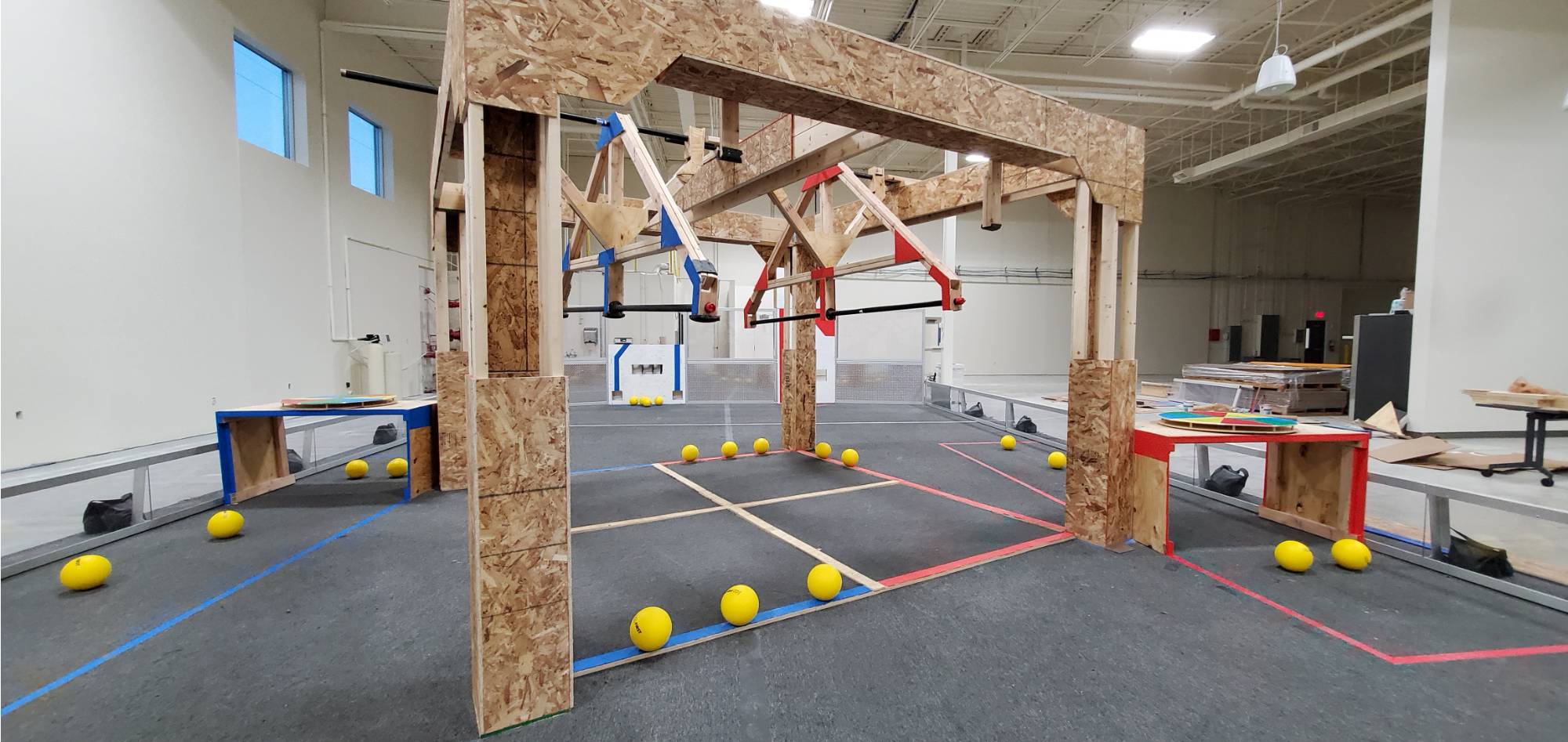 A view of the FIRST Robotics field game pieces